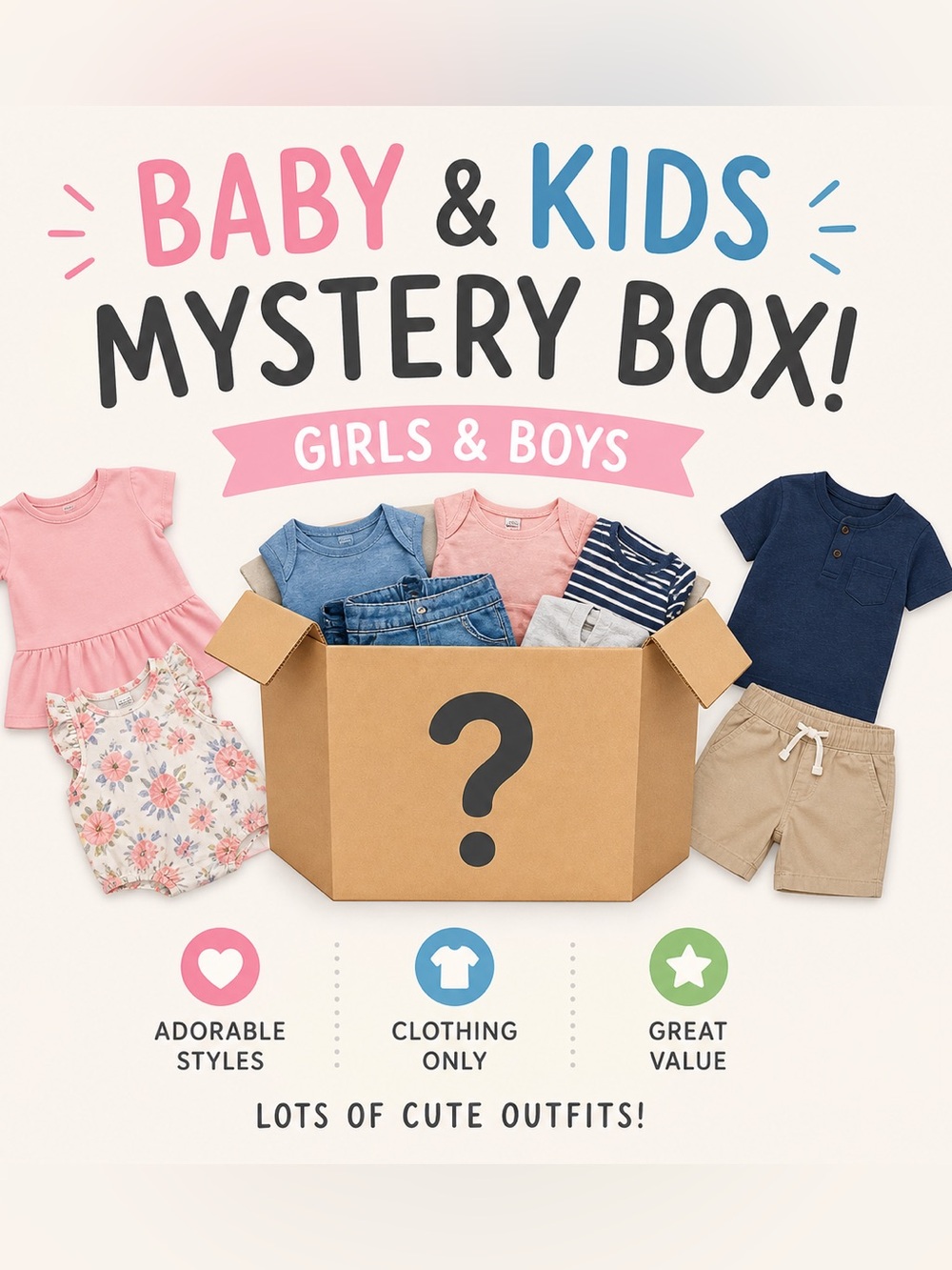 5 LB Baby and Kids Clothing Mystery Box Girls Boys Mixed Sizes Bundle Surprise